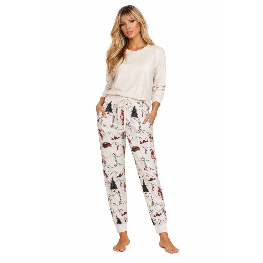 Hanna Andersson Grinch Themed Pajama Pants Women's XS‎ Organic Cotton Cream